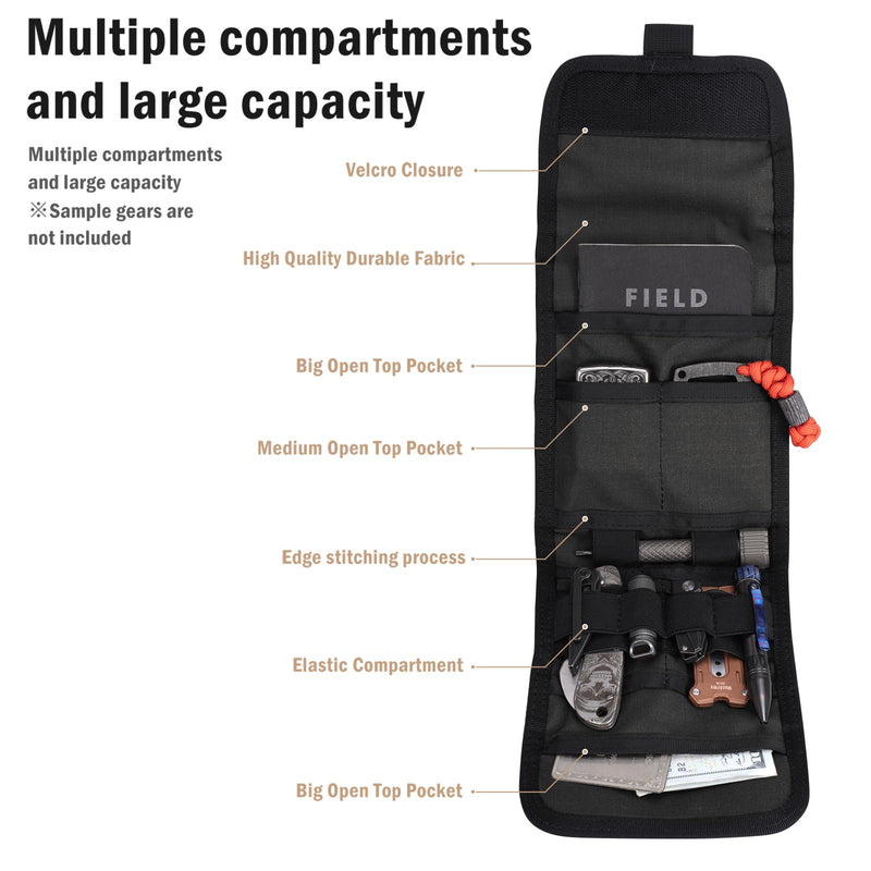 VIPERADE VE12 Folding EDC Organizer Pouch, Molle Tool Bag, Trifold Tool Pouch, Utility EDC Pocket Organizer for Outdoor and Daily Used Black