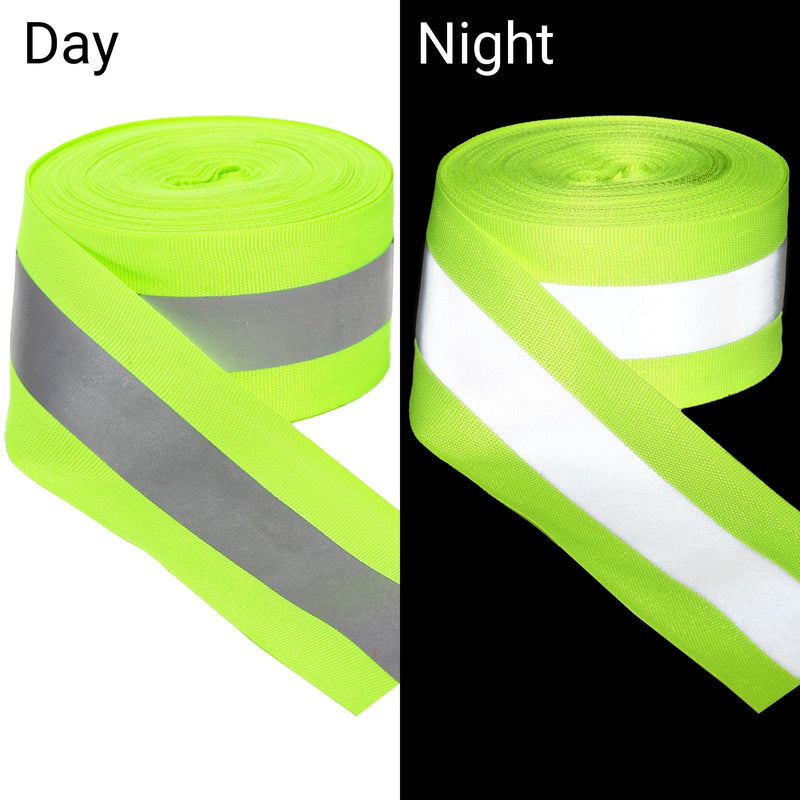 Tlence 2 Rolls 2" x 66ft Reflective Ribbon, High Visibility Reflective Tape Strip, Sew On Safety Fabric Material, Silver Florescent Warning Strip Webbing for Walking Cycling Clothes Backpacks at Night