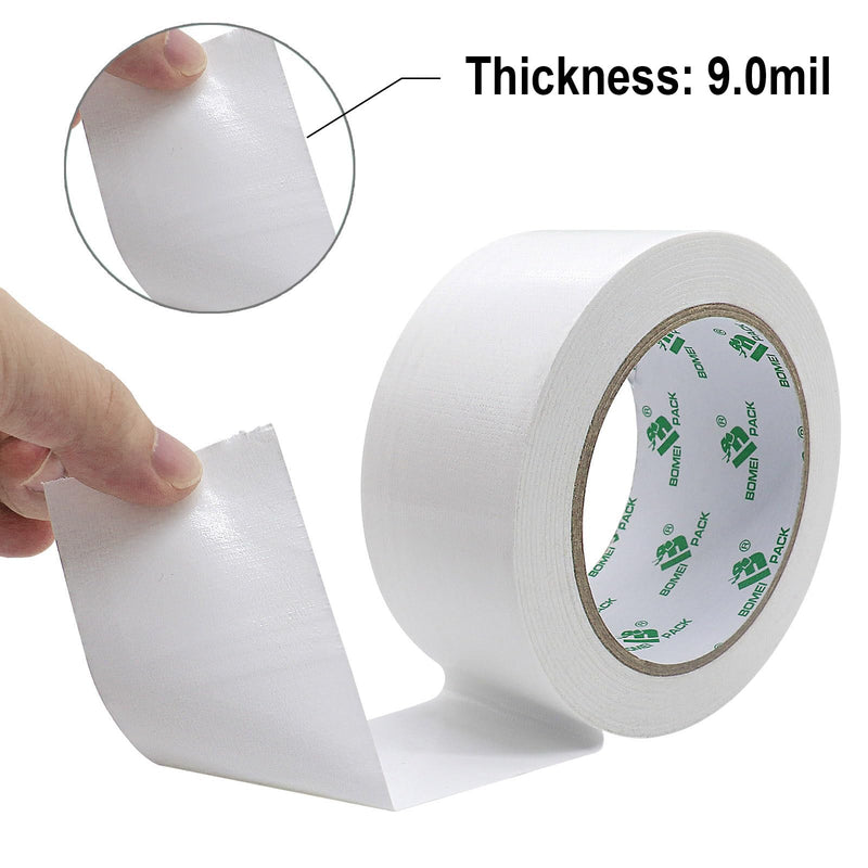 BOMEI PACK White Duct Tape 1.88 inch, Industrial Grade1.88 inches x 20 Yards, 9 Mil Heavy-Duty, Waterproof, UV Resistant for Crafts & Home Improvement (2Pack Total 40Yards)
