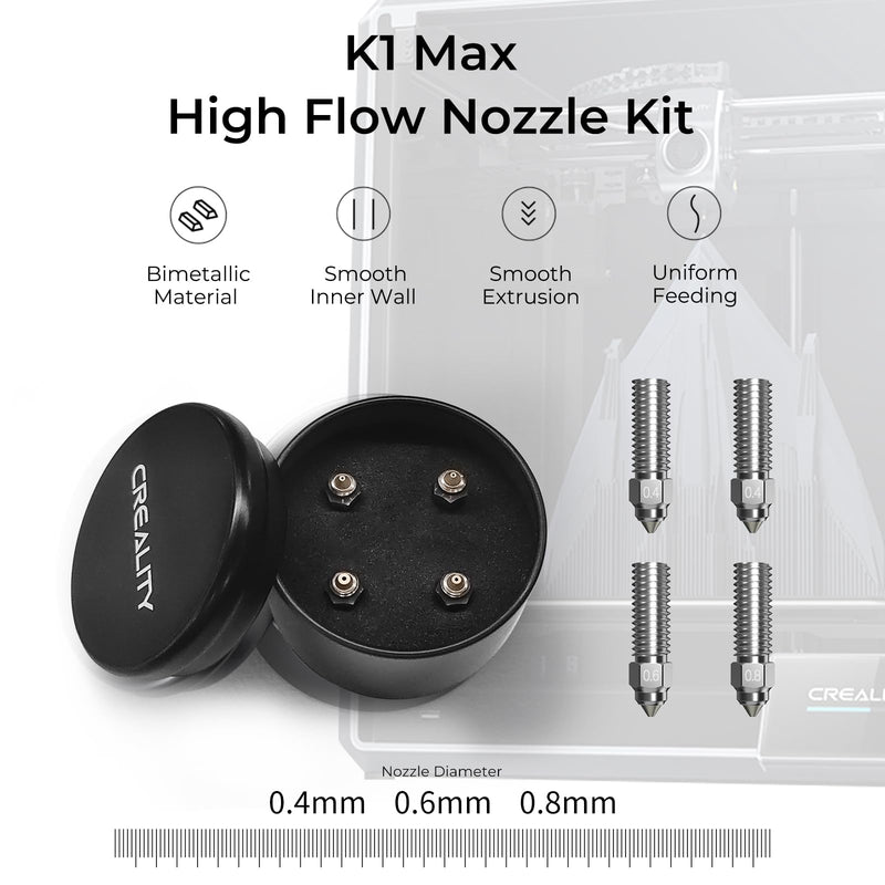 Creality Ender 3 V3 KE / K1 Max 3D High Flow Nozzle Kit, High Hardness Bimetallic Nozzles for 600mm/s High-Speed Printing, Wide Applicability for PLA/ABS/PETG/TPU/PP/PC, Etc.