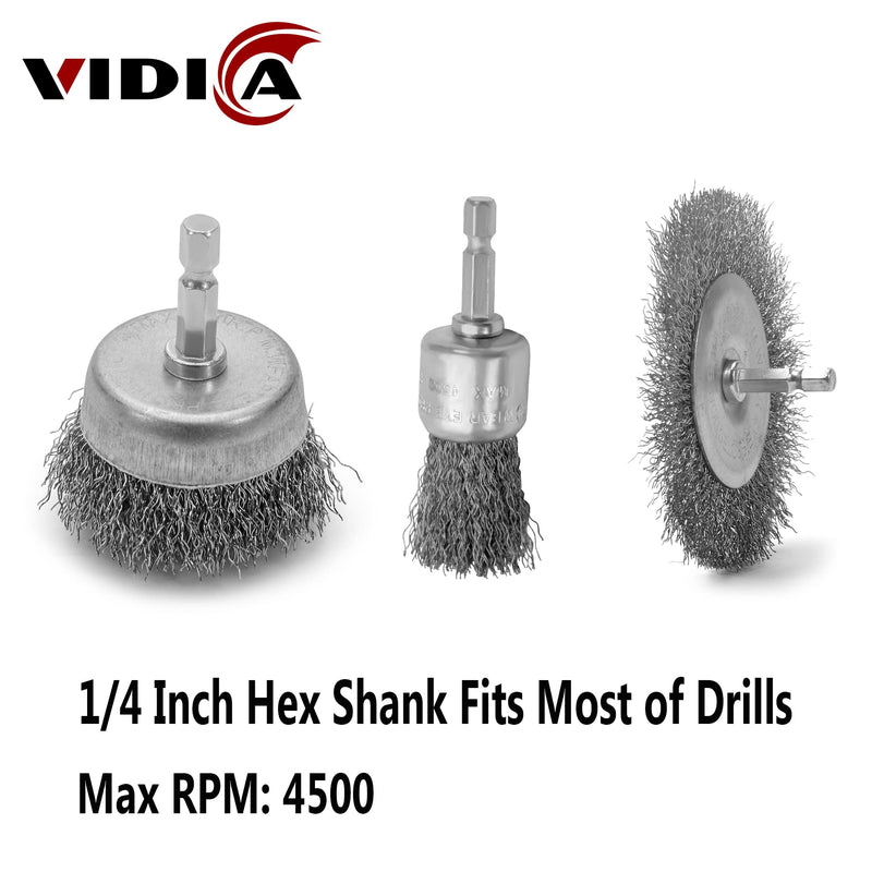 [Australia - AusPower] - Wire Brush for Drill Set 9Pcs,Abrasive Wire Wheel for 1/4 Inch Hex Shank, Wire Cup Brush for Drill, Coarse Crimped Carbon Steel Wire Brush Set for Removing Paint and Rust 9 PCS 