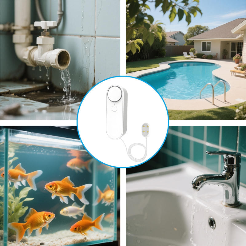 Lancoon WiFi Water Leak Detector with App Alerts Adjustable 100dB Alarm Smart Home Device with 6.5 Feet Detection Line for Basement Bathroom Pool Aquarium Water Leakage Probe