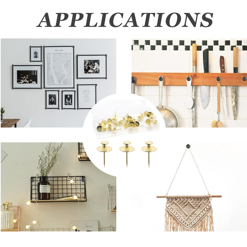 [Australia - AusPower] - Wall Nails for Hanging, Double-Headed Nails for Hanging Pictures Decorative Push Pin Hangers Nails for Drywall Cork Board Photo, Gold, 30 Pcs 