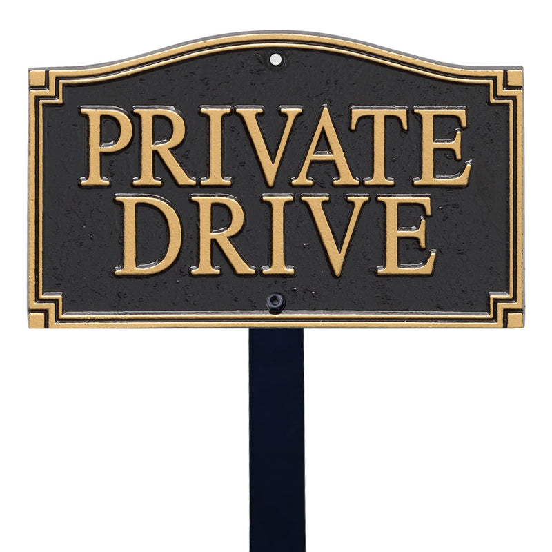 SmartSign “Private Drive” GardenBoss Statement Plaque | 5.75" x 9.5" Aluminum Plaque with 18" Black Lawn Stake, Made in USA