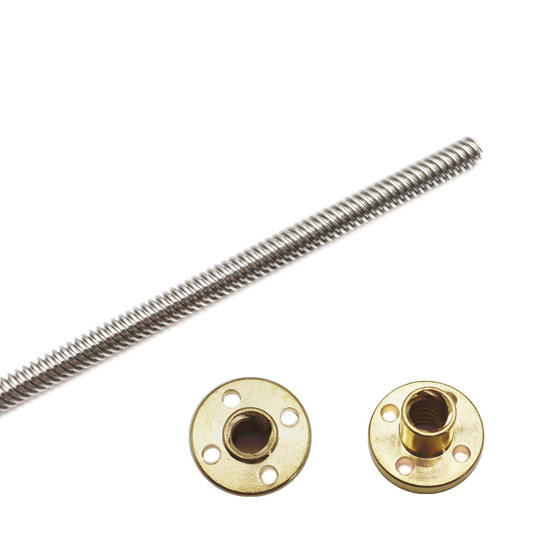 [Australia - AusPower] - 2pcs 500mm Tr8X8 Lead Screw with T8 Brass Nut for 3D Printer Machine Z Axis(Acme Thread, 2mm Pitch, 4 Start, 8mm Lead) 
