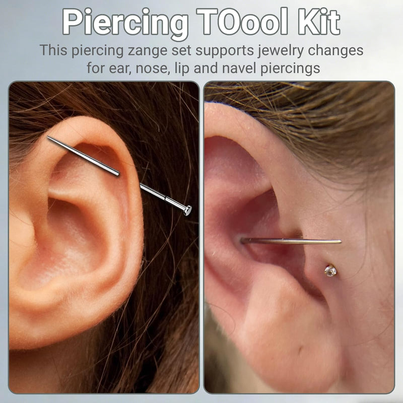 Zidoley Piercing Insertion Aid Set, 19-Piece Insertion Aid Accessories, 14G 16G 18G 20G Piercing Needles and Ball Unscrewers, Changing Aid Tool for Ear, Nose, Lip, Belly, Tongue