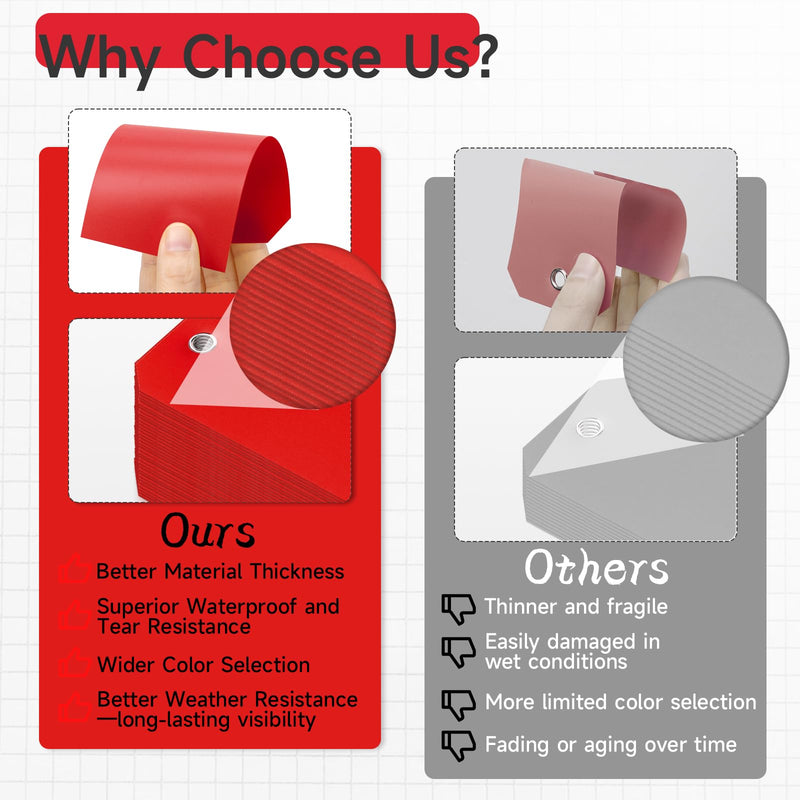 200 Waterproof Writable Plastic Hang Tags - 6 1/4 x 3 1/8, Red