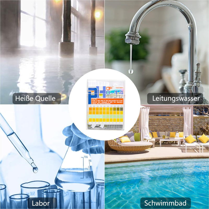 100 pH Test Strips 0-14 Indicator Paper for Water, Pool, Aquarium | Ideal for drinking water, swimming pools, aquariums, ponds, laboratories, schools and industrial processes.