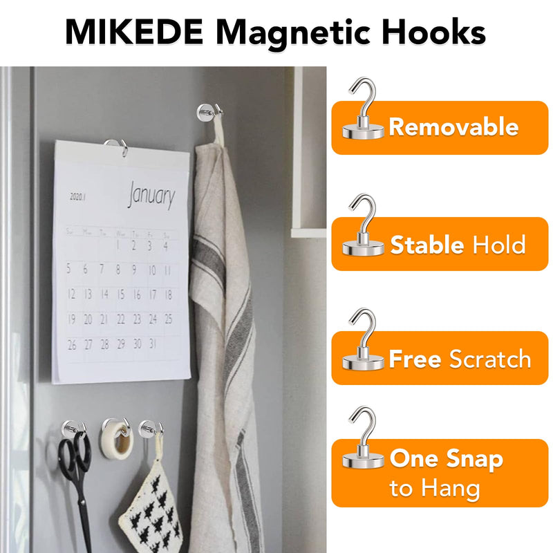 [Australia - AusPower] - MIKEDE Magnetic Hooks Heavy Duty,110LB+ Strong Magnet with Hook, Super Neodymium Cruise Hooks, Locker Organizer Industrial Hooks for Hanging, Magnetic Hanger for Cruise, Grill - 8 Pack 110LB-8pcs Silver 