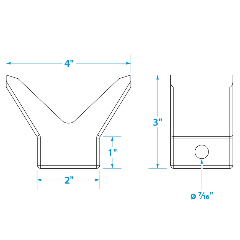 Seachoice Molded Y Bow Stop, Black, Boat Trailer, 2 in. X 2 in. X 3/8 in.