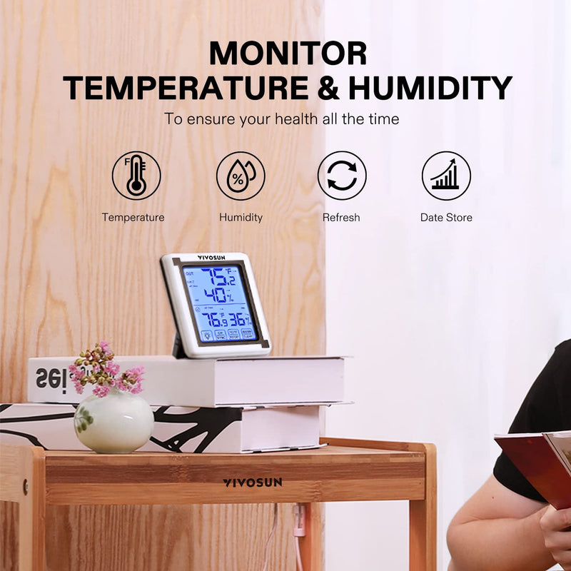 [Australia - AusPower] - VIVOSUN Digital pH Meter and Digital Thermometer and Hygrometer with 3 Remote Sensors, Indoor Outdoor Temperature and Humidity Monitor 