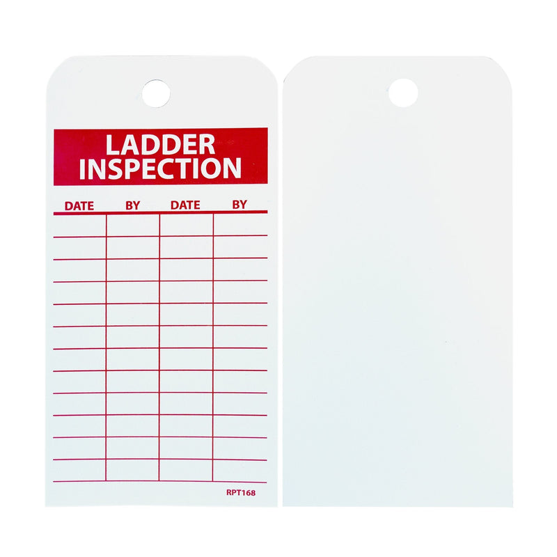 NMC RPT168 Accident Prevention Tag, "LADDER INSPECTION", 3" Width x 6" Height, Unrippable Vinyl, Red on White (Pack of 25)