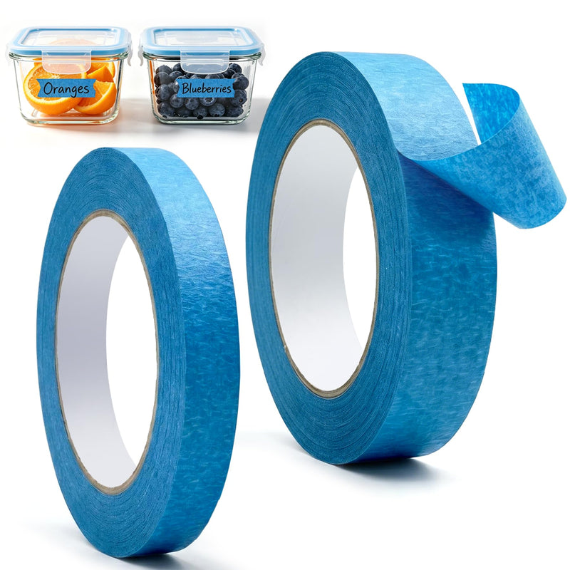 Freezer Tape for Food Labeling, 2 Rolls (0.47” & 0.95”), Writable Kitchen Label Tape, Easy Tear, Residue-Free Removal, Low Temperature Resistant, Ideal for Food Containers & Freezer Use (Light Blue) Light Blue