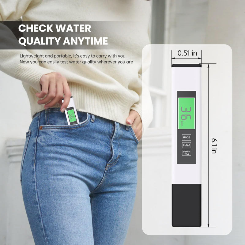 [Australia - AusPower] - TDS Water Tester, 4 in 1 TDS Meter Digital Water Tester, Accurate and Reliable Digital TDS EC & Temp(°C,°F) Meter, 0-9990PPM Water Quality Tester for Drinking Water RO/DI System Aquarium White 6.1In 