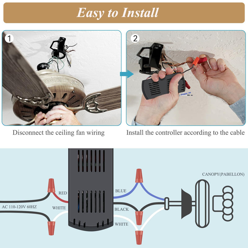 Universal Ceiling Fan Remote Control Kit, Compatible with Hunter, Harbor Breeze Hampton Bay, 3-Speed Control Fans with Dimmer, Remote Works with Hunter 99122 99123 99600 RC-05+5R