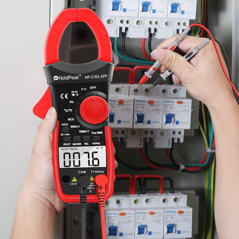 [Australia - AusPower] - HOLAPEAK Digital Clamp Multimeter Connect with APP via Bluetooth HP-570S-APP Voltage Multimeter with Amp Ohm Tester, 6000 Count with NCV, Auto Range, AC/DC Voltage AC/DC Current,Resistance 