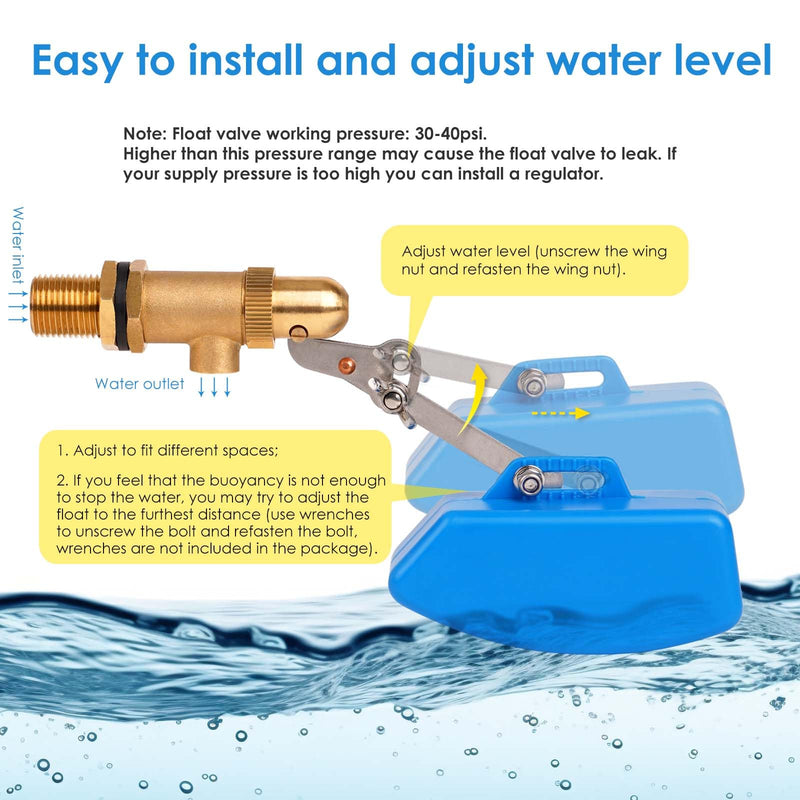 [Australia - AusPower] - 2 Pack Brass Float Valve 1/2 Inch, Livestock Water Tank Float Valve Switch Brass Float Ball Valve Shut Off Pool Auto Fill Valve for Automatic Waterer 2 