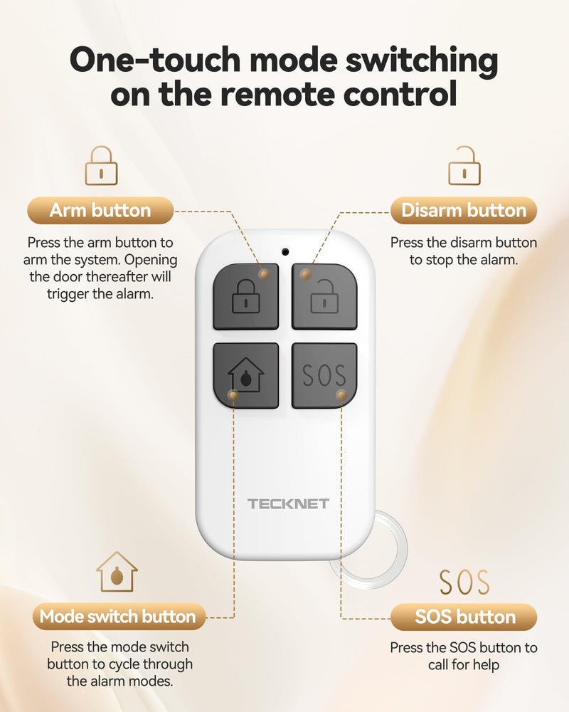 TECKNET Door Alarms When Opened for Kids Safety, 130dB Loud Adjustable Volume Window Alarm with Flashing LED, 4 Modes Door Alarm with Remote 60m/200ft, Easy to Install for Home Security, 4PCS White 4 PCS