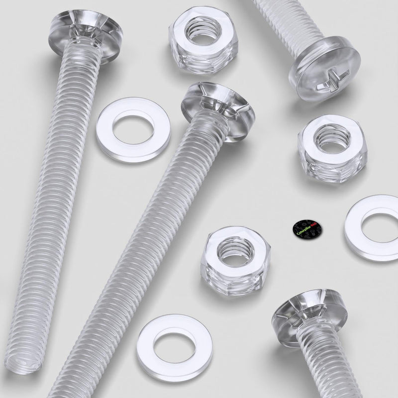 [Australia - AusPower] - Pack of 60 Transparent Clear Plastic Acrylic M6 x 60mm Nuts & Bolts, Washers -Acrylic Plastic Screws, (15/64 x 2 23/64 in) 
