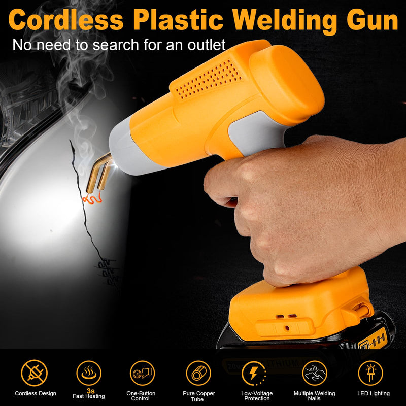 Cordless Plastic Welder Gun Compatible with Dewalt 20V Max Battery with 600PCs Hot Staples Plastic Welding Kit for Car Bumper and other plastic Repairing(No Battery)