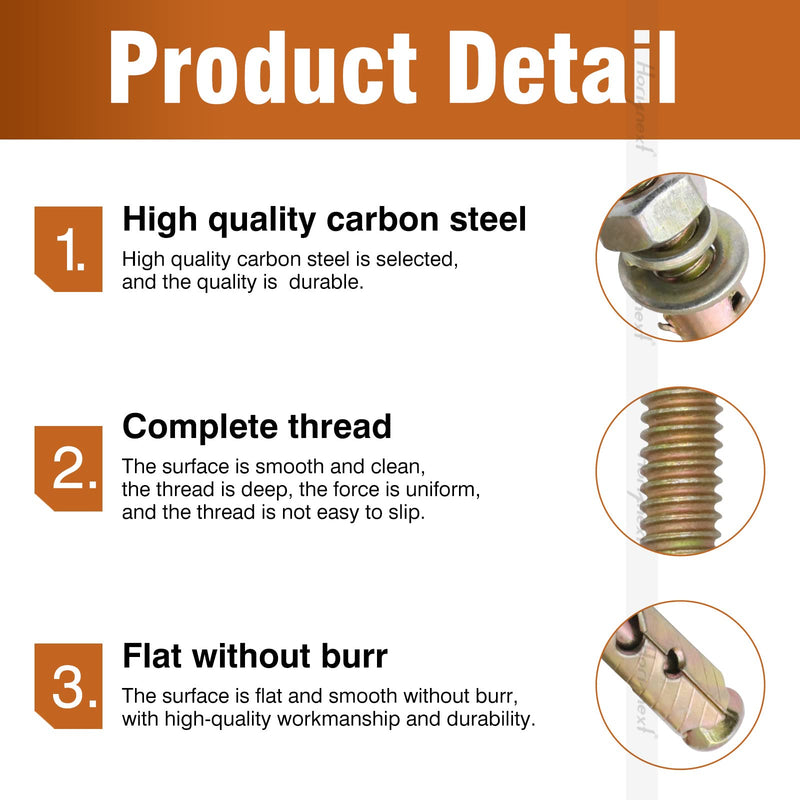 [Australia - AusPower] - 1/4" x 2 inch Carbon Steel Antiskid Sleeve Anchor, zinc Plated Non-Slip Expansion Anchors for Concrete Base Wall Furniture (10 pcs) 1/4x2 inch 10 