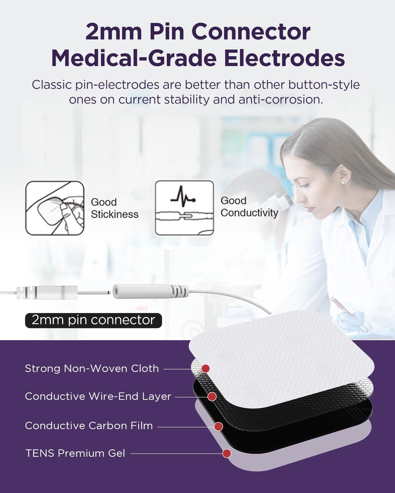 [Australia - AusPower] - TENKER TENS Unit Muscle Stimulator, 24 Modes TENS EMS Machine for Pain Relief Therapy/Pain Management, Rechargeable Electronic Pulse Massager with 2"x2" and 2"x4" TENS Unit Electrode Pads A-purple 
