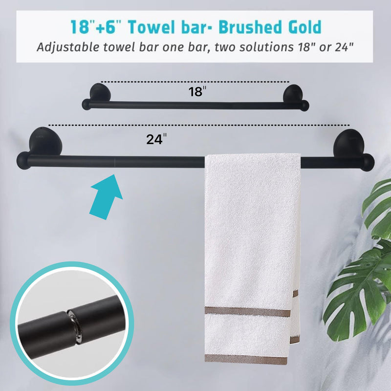 SUNTAI 4 Piece Bathroom Accessory Set(Adjustable Towel Bar, Towel Ring, Toilet Paper Holder,Towel Hook), Wall Mounted Bathroom Hardware Accessories Set,Matte Black