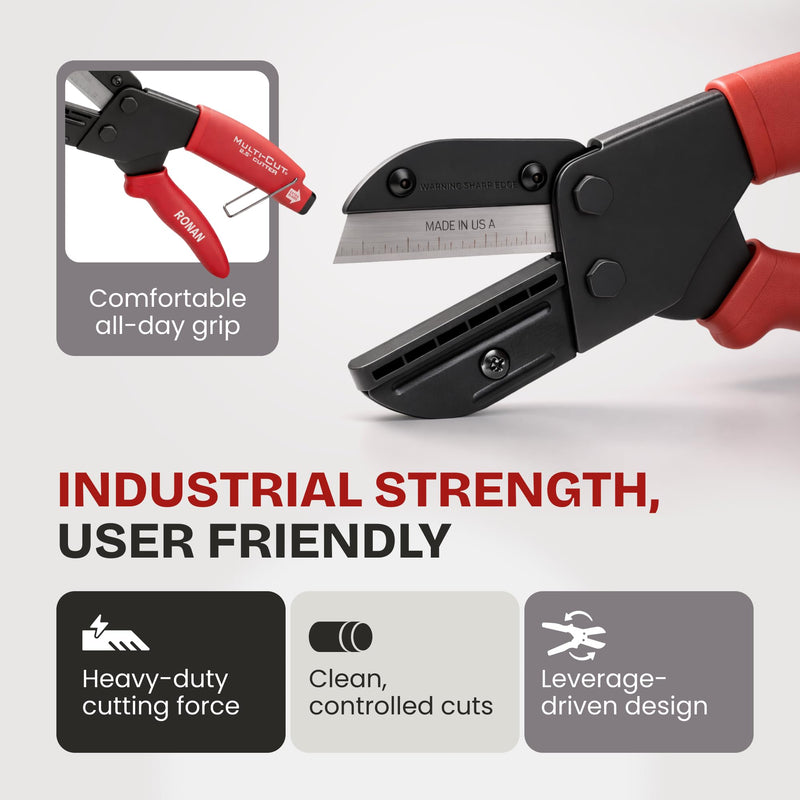 [Australia - AusPower] - Ronan Multi-Cut Industrial Cutter – Heavy-Duty Blade for Plastic, Rubber, Wood, Leather & More – Replaceable Blades, Safety Lock, Ergonomic Grip, 3 Extra Blades Included 