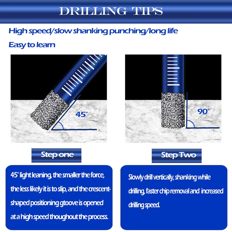 10Pcs 1/4" Dry Diamond Drill Bits Set, 6mm Diamond Drill Bits for Tile Ceramic Marble Porcelain Stone Glass(not for Wood)(Blue) 1/4 in Blue