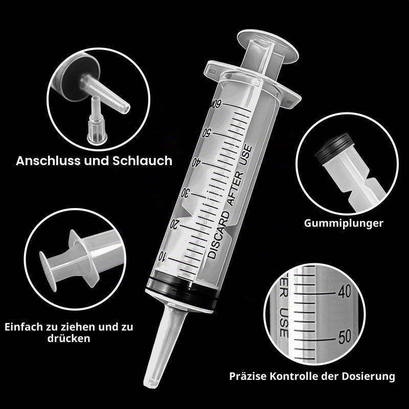 Pack of 2 60 ml Syringes with Hose, Reusable Dosing Syringes | Syringe Catheter, 60 ml (50 ml) Individually Packed Syringe without Needle for Scientific Laboratories, Garden Irrigation, Industry