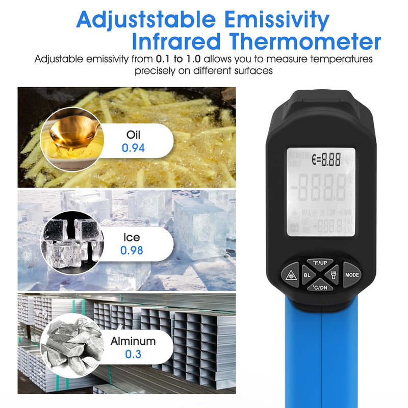 [Australia - AusPower] - Infrared Thermometers, Laser Thermometer Gun, 50:1 Temperature Gun for -58℉~3416℉ Infrared Thermometer Gun for Cooking/Griddle/IR Thermometer Gun, Heat Laser Thermometer 