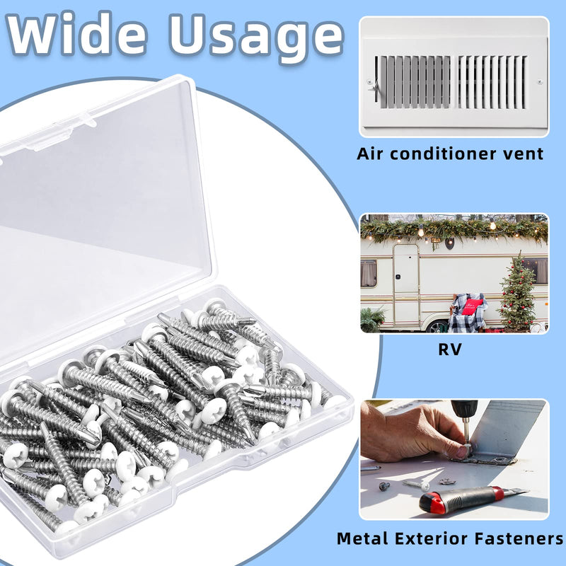 [Australia - AusPower] - 100 Pcs 5 Size #8 White Screws White Wood Screws White Pan Head Screws White Sheet Metal Screws Stainless Steel Screws Wall Plate Fast Self Tapping Screws Thread Truss for Switches Covers Replacement 