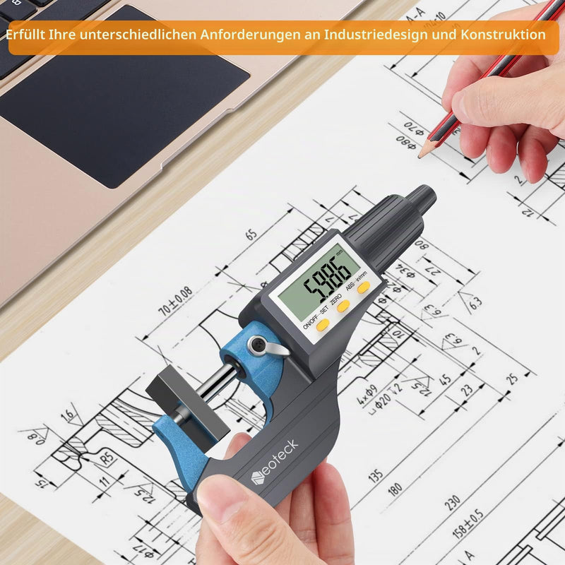 Neoteck Digital Micrometer Micrometer Micrometer Outside Micrometer Electronic 0-25 mm with LCD Display Micrometer 0.001 mm / 0.00005 Inches
