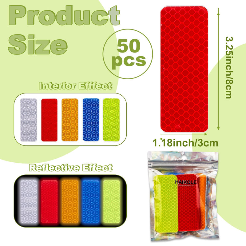 Reflective Tape 50PCS Reflective Tape Outdoor Waterproof,Safety Warning Reflective Stickers for Vehicle,Bicycles,Motorcycles,Helmet,Mailbox Bag (50, Rectangular 5-Color) (50, Rectangle)
