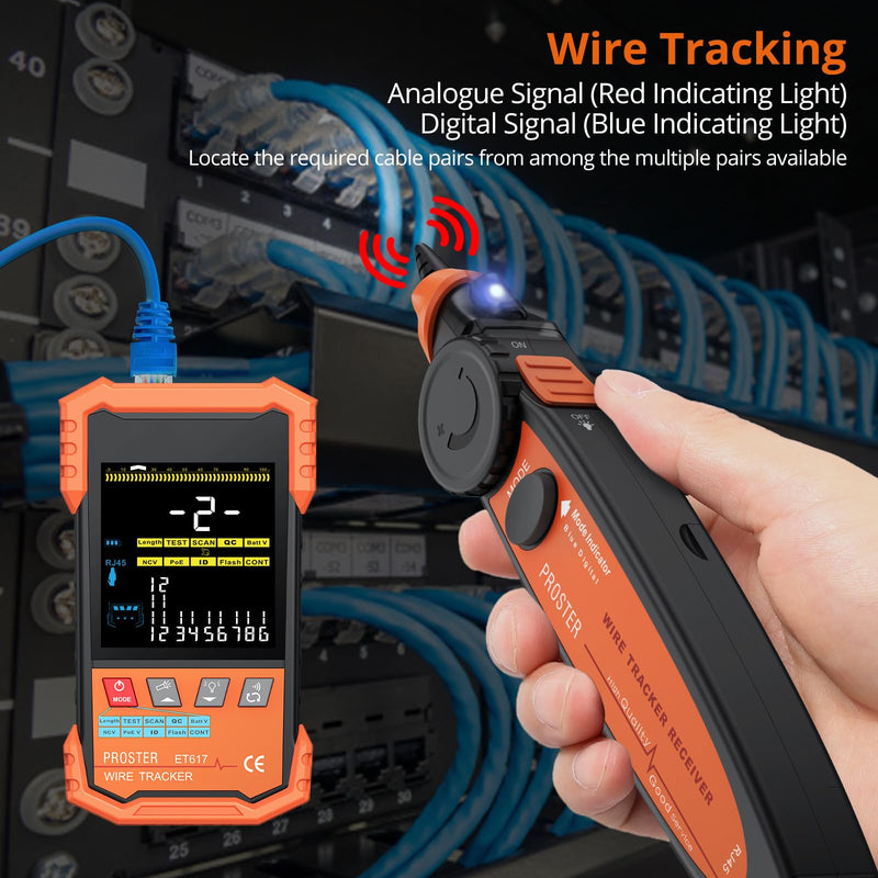 [Australia - AusPower] - Proster Network Cable Tester - PoE Cable Tester, NCV,Port Flashing, Ethernet Wire Tracer Test, Length Measurement,Multi-Function Trouble-Free Line Scan Mode 