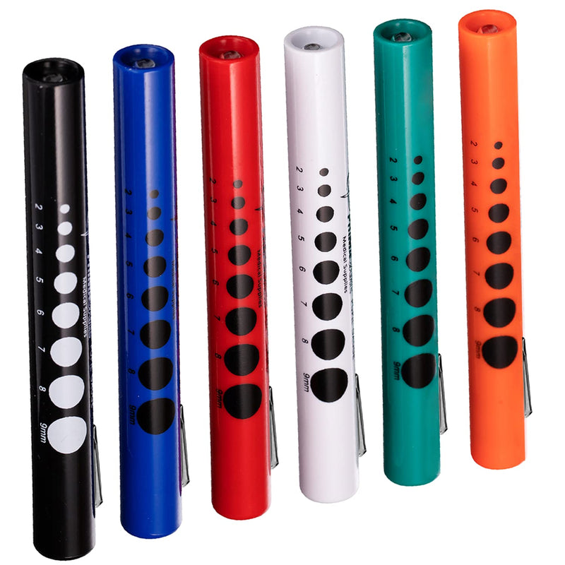 [Australia - AusPower] - 6 Pack Multi-Color Disposable LED Pen Light with Pupil Gauge, Medical Diagnostic Penlight for Doctors Nurses EMTs and Nursing Students 