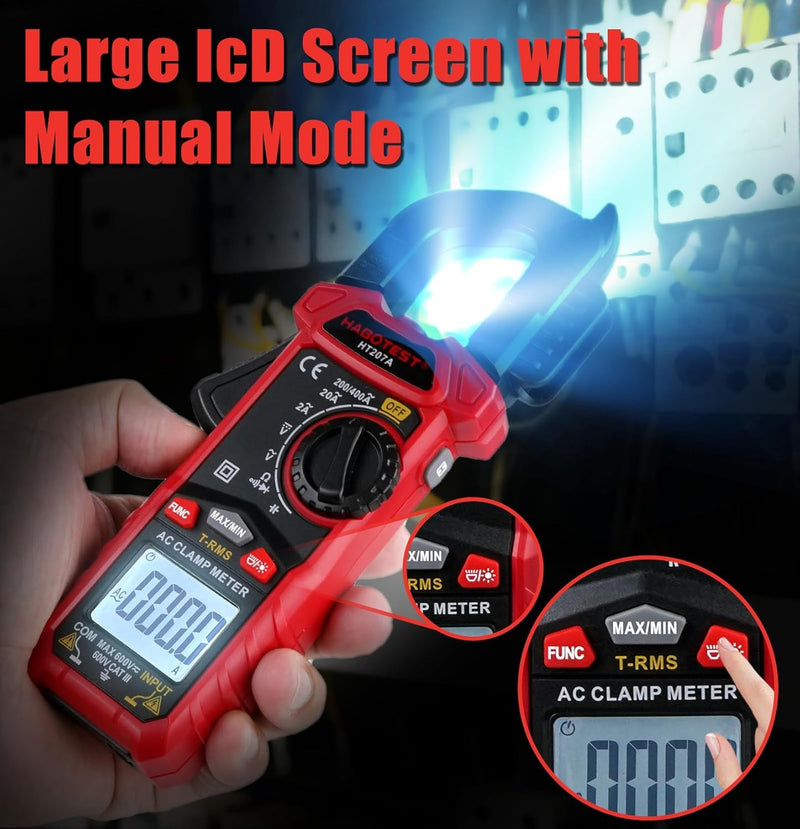 [Australia - AusPower] - Digital Clamp Meter Multimeter with D-Shaped Jaw, 2000 Counts Amp Voltage Tester Auto-ranging for AC/DC Voltage, AC Current, Capacitance, Resistance, Diode, Continuity 