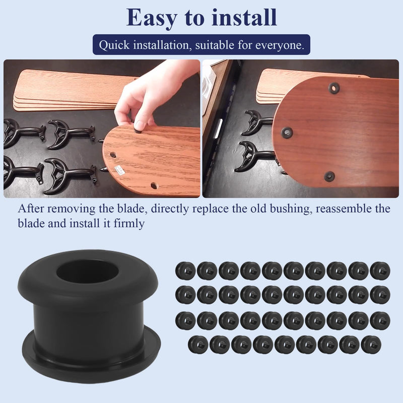 50 Pcs Antique/Vintage/Discontinued Rubber Grommets Fit for Hunter Ceiling Fans, Ceiling Fan Blade Replacement Rubber Grommets, Ceiling Fan Washers/Bushings fits Hunter Fan Blade Grommets Spare Kit 50 Pcs Black