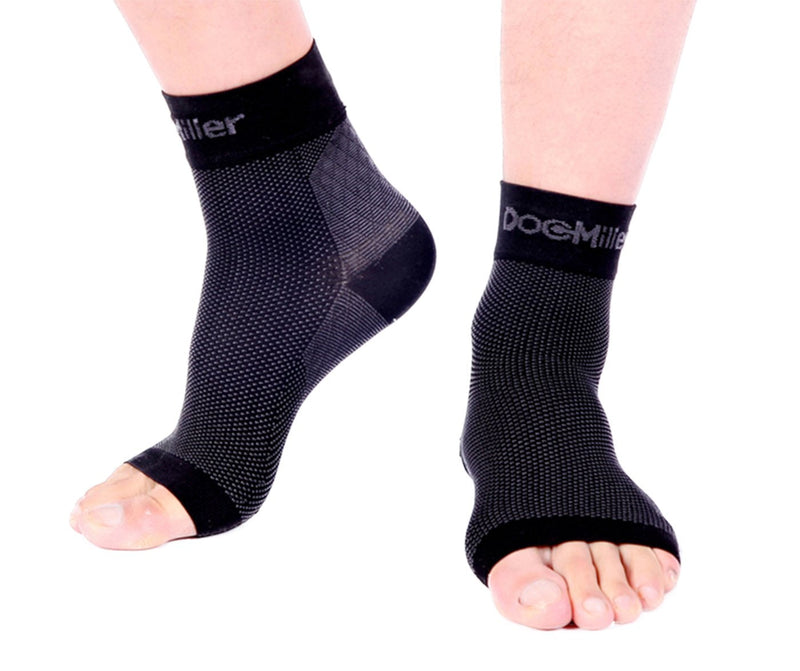 [Australia - AusPower] - Doc Miller Foot Ankle Compression Sleeve Support for Pain Relief, Achilles Tendonitis, Neuropathy - Nano Socks for Women & Men, Toeless Socks - Compress Sleeves for Fatigue, Feet Relief Black Medium 