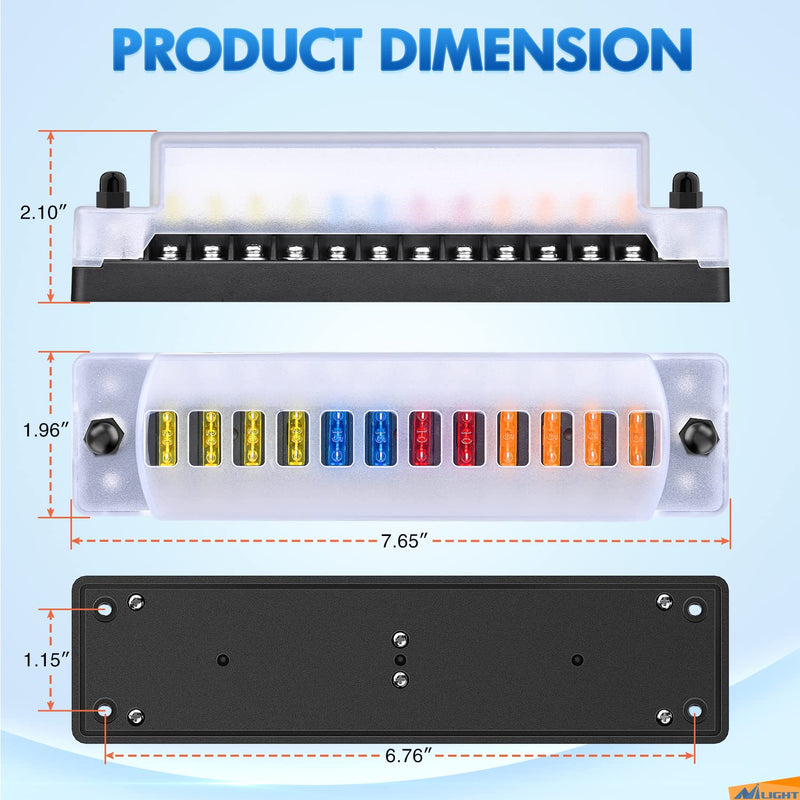 Nilight 12 Way Fuse Block with Negative Bus 12V Blade Holder ATC/ATO Standard Box Label Stickers Waterproof Cover Panel for Automotive Cars Trucks RVs Campers Vans