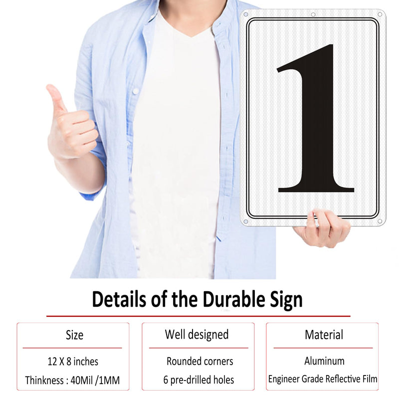 [Australia - AusPower] - Premium Reflective Metal Number Signs 1 - Aluminum 12" X 8" Parking Spot Numbered Signs Outdoor, Large, Floor, Dock, Court, Aisle, Field, No Fade, Weather-Resistant Reflective Number Signs 1 