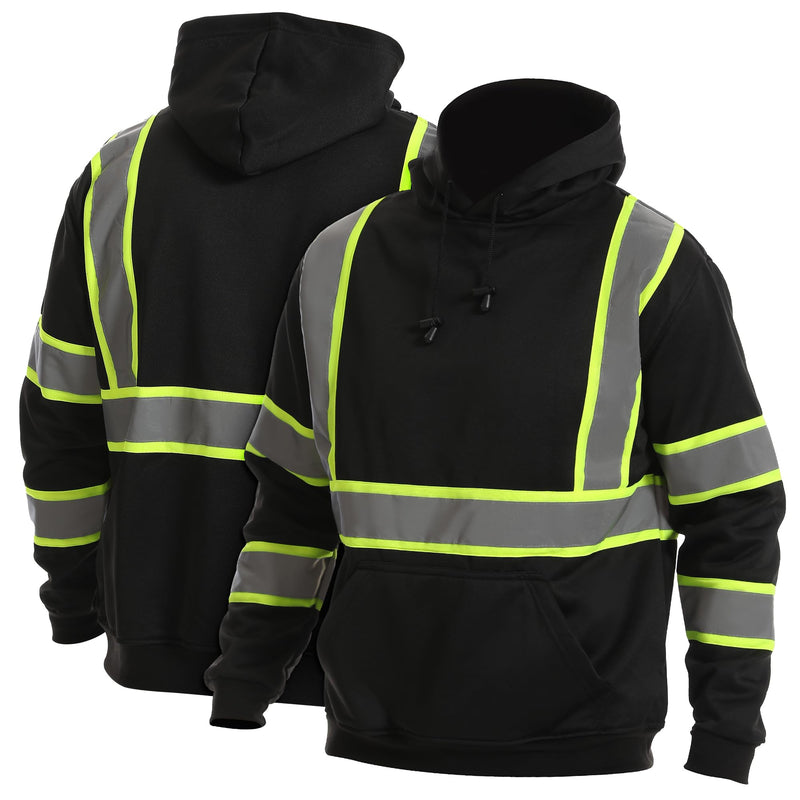High visibility Hoodie for Men,Class3 Hi Vis Hoodie Pullover，Reflective Hooded Hood,Construction work Safety Sweatshirt with Large front Pocket for Men/Women BLACK,Medium Black01 Medium