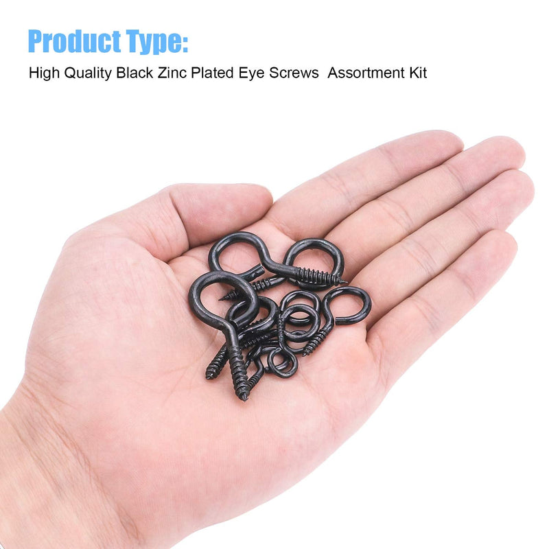[Australia - AusPower] - 240PCS 12 Sizes Black Zinc Plated Steel Eye Bolts Screw Eyes Assortment Kit 