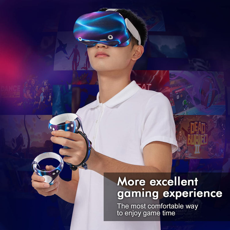 [Australia - AusPower] - Relohas Accessories for Oculus Quest 2, VR Accessory Set for Meta Quest 2, Include Controller Grip Leather Cover, VR Shell Cover, Face Cover, The Best Gifts for Christmas and Halloween(Aurora Blue) 1-Aurora Blue 
