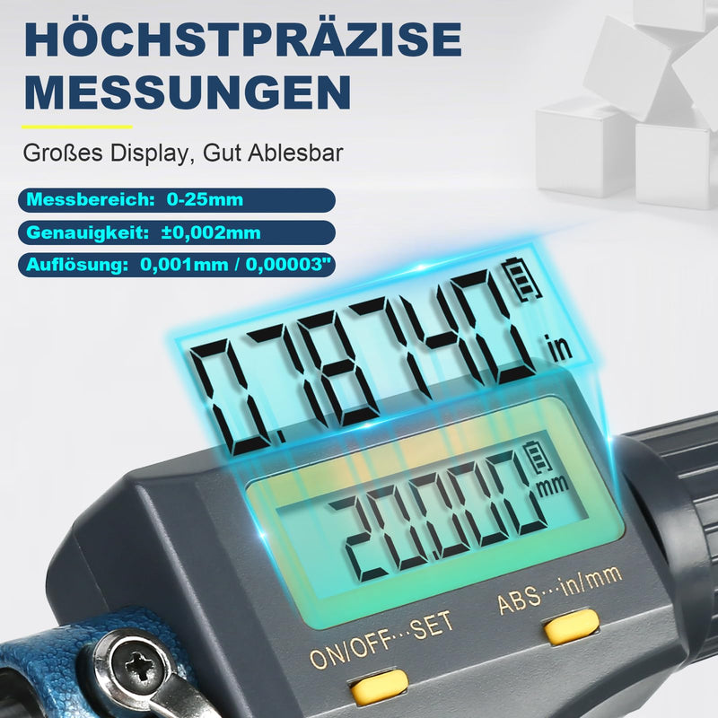Ueznirn Outside Micrometer Digital 0-25 mm 0.001 mm/0.00003 Inches | High precision micrometer digital micrometer, LCD micrometer digital micrometer with wall thickness attachment