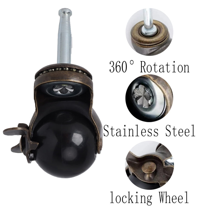 [Australia - AusPower] - 1.5" Ball Casters Stem Caster Wheels with 5/16" x 1-1/2" (8 x 38mm) Stem Antique Gold Ball Caster Swivel Caster for Furniture Casters Sofa Chair Cabinet Set of 4 (with Brakes) with Brake 