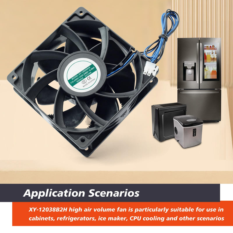 2 Pack XY-12038B2H High Air Volume EC-Fan fit for hte12038d Fan 110V-220V 0.06A 50/60HZ 12CM 120×120×38mm for Ice Maker Cabinet Cooling