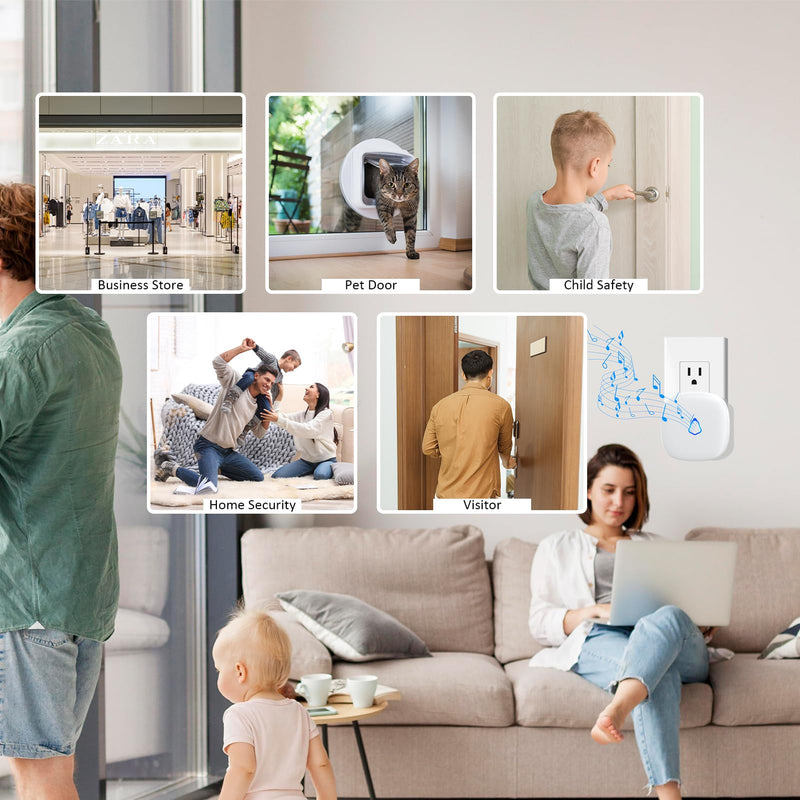 Bundle: Black + White Wireless Motion Sensor Alarm Indoor Movement Activated Doorbell Chime for Home Doorway/Business Entry/Garage Security/Store Entrance, Pet/Elderly/Dementia Monitor