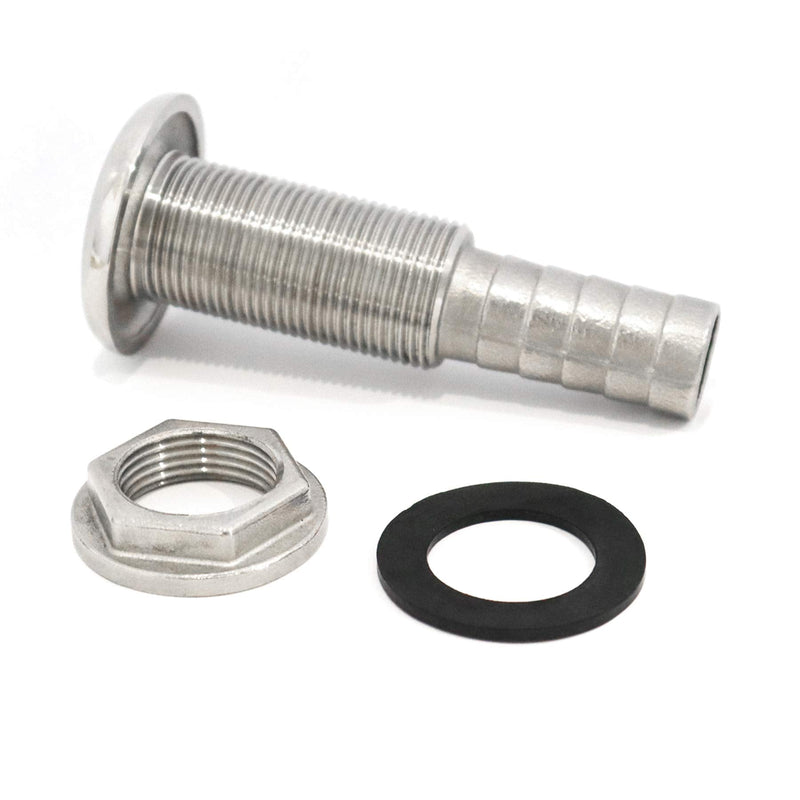 Marine Grade Stainless Steel Barbed Standard Length Straight 1" ID Thru-Hull With Nut&Custom Gasket For Boat 1"ID