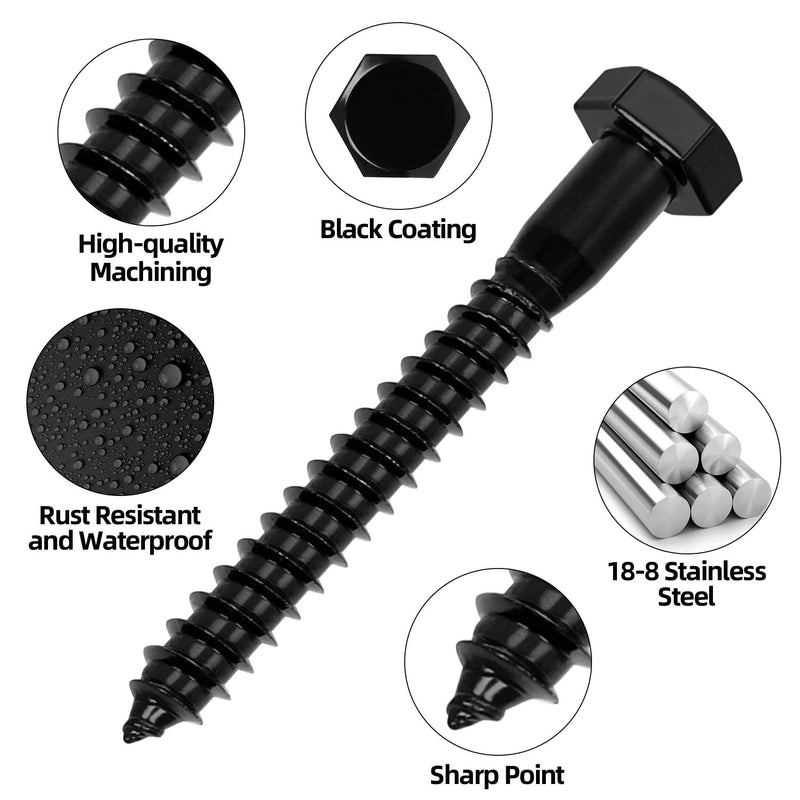 [Australia - AusPower] - 5/16" x 2-1/2" Stainless Steel Lag Screws Bolts, Heavy Duty External Hex Head Wood Screws, Black Finish, Partial Thread, 10 PCS 5/16" x 2-1/2" 